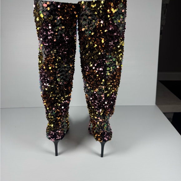 Azalea Wang Jimena3 Multi Sequin Knee High Heel Boots Disco Festival Party Sz 6 - Picture 5 of 6